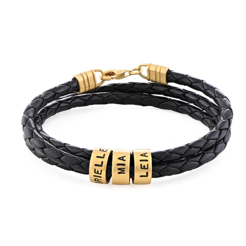 Men's Black Leather Bracelet – Customizable with Silver or Gold Finishes
